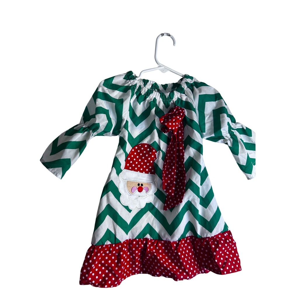 18m-24m Santa Dress XS Green Chevron Polka Dot Ruffle Holiday Girls